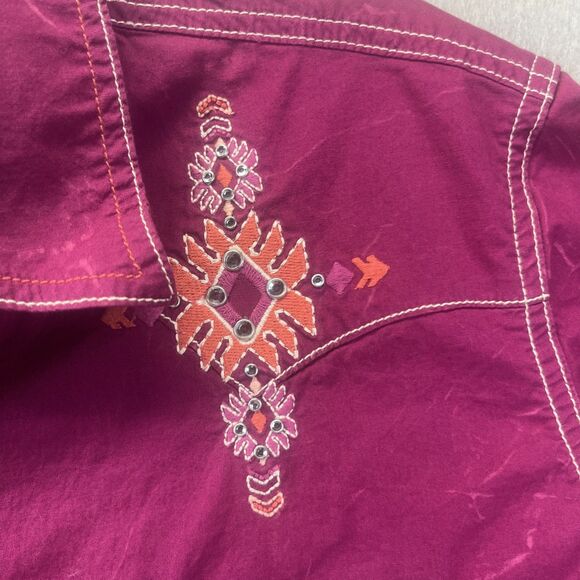 Rock 47 By Wrangler XL Western Shirt Snap Pink Embroidered Rodeo Rhinestone - Picture 3 of 15